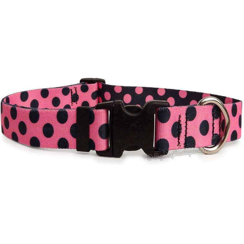 Hot Pink with Black Polka Dots Dog Collar, Adjustable or Martingale