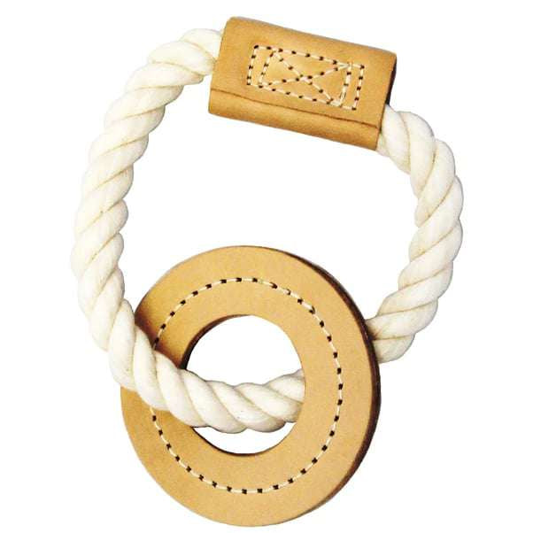 All- Natural Cotton and Leather Ring Tug Toy for dogs