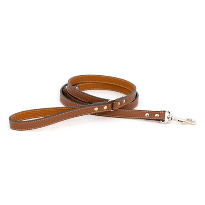 Soft Tuscan Italian Leather Luxury Dog Leash- USA Made- Auburn