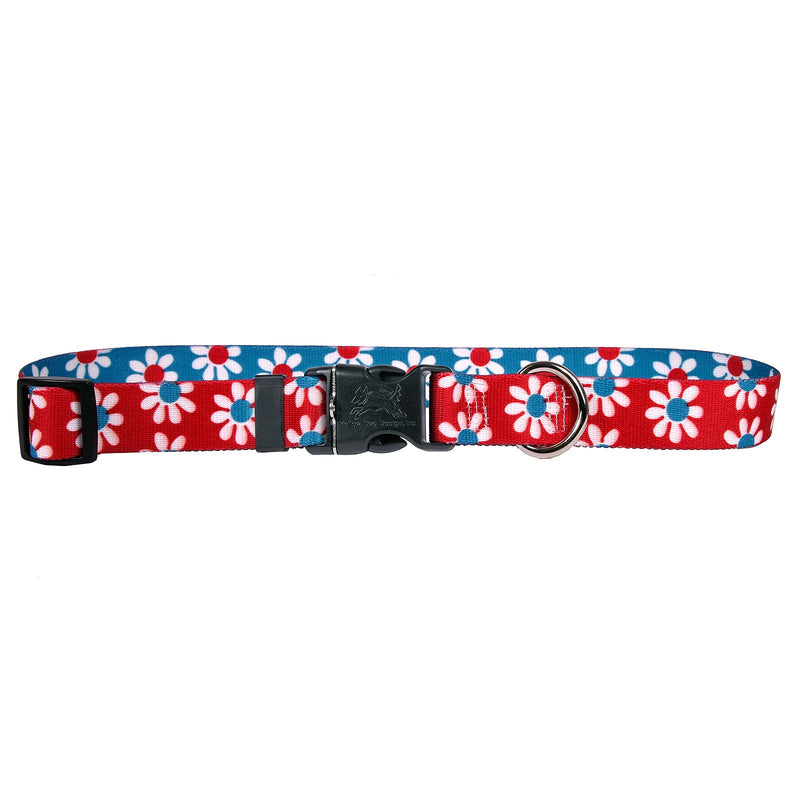Teal & Red Daisy Dog Collar (Adjustable & Martingale)