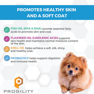 Progility Skin & Coat w Krill Oil Supplement (soft chews) for Dogs- Mini 60