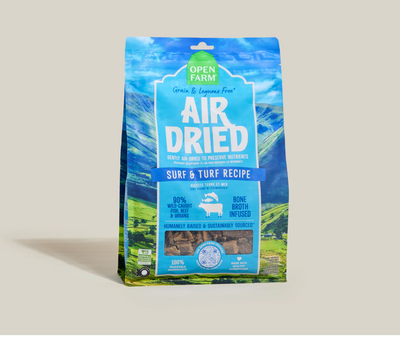 Air-dried dog food with 90% wild-caught salmon, beef, and beef organs for nutrient-rich meals