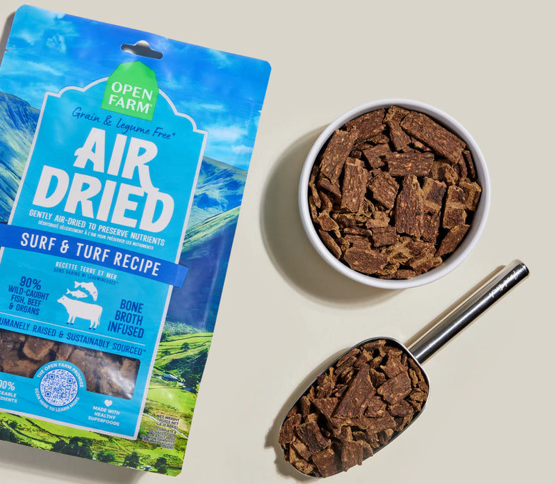 Jerky-style air-dried dog food made with Ocean Wise salmon and certified beef organs