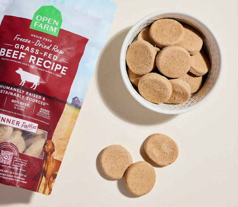High-protein beef dinner patties for dogs with single animal protein and raw nutrition
