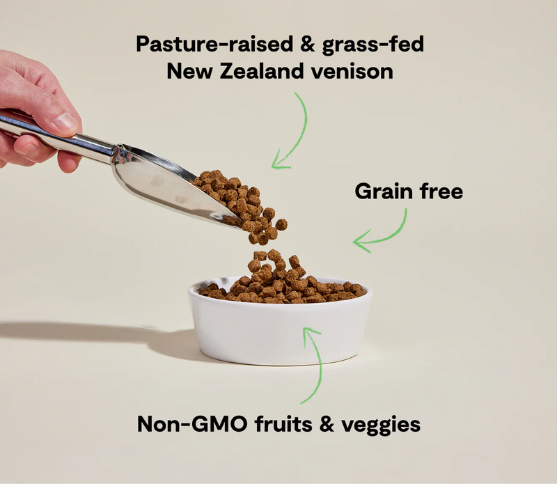 Venison dog food free of corn, wheat, and soy, formulated for allergies and sensitivities