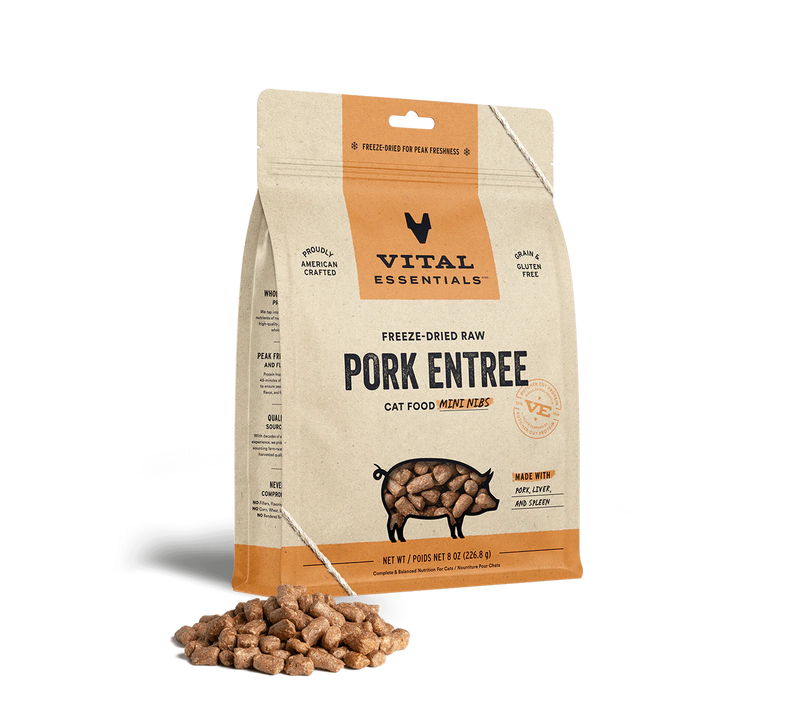 Vital Essentials Freeze-Dried Raw Pork Entrée Mini Nibs for Cats 8.0 oz