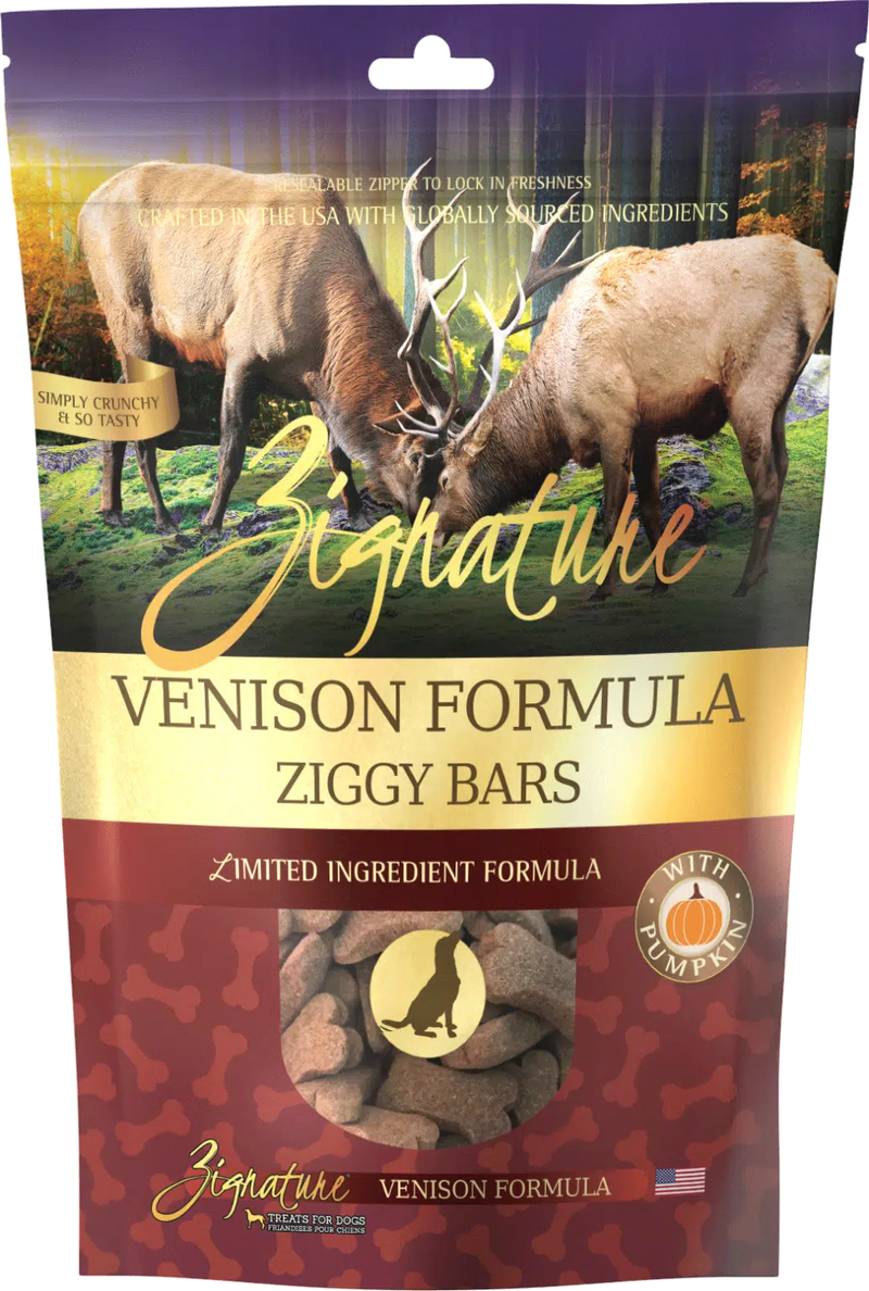 Zignature Ziggy Bar GF Venison Recipe Treats for Dogs