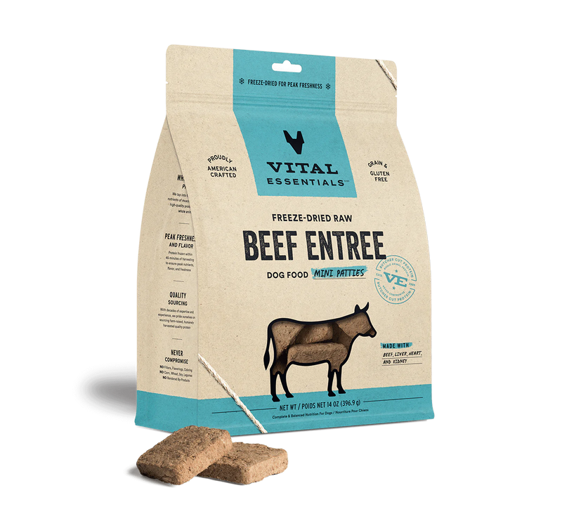 Vital Essentials Freeze-Dried Raw Beef Entrée MINI Patties for Dogs