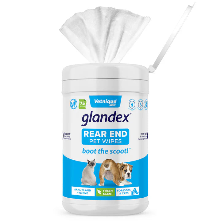 Glandex Rear End Pet Wipes for Dogs & Cats 75 count