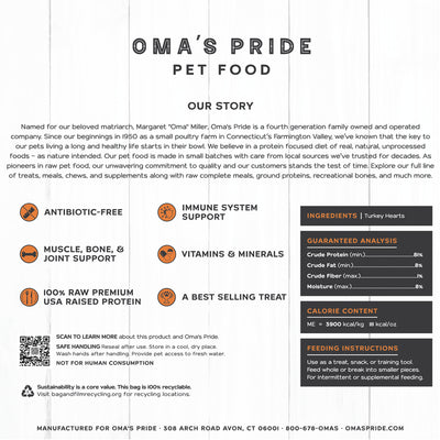 Oma's Pride - Freeze Dried Turkey Hearts 4oz