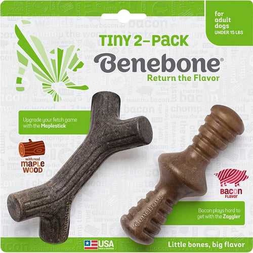 Benebone Tiny 2-Pack Maplestick & Zaggler Chews for Dogs - MADE IN USA