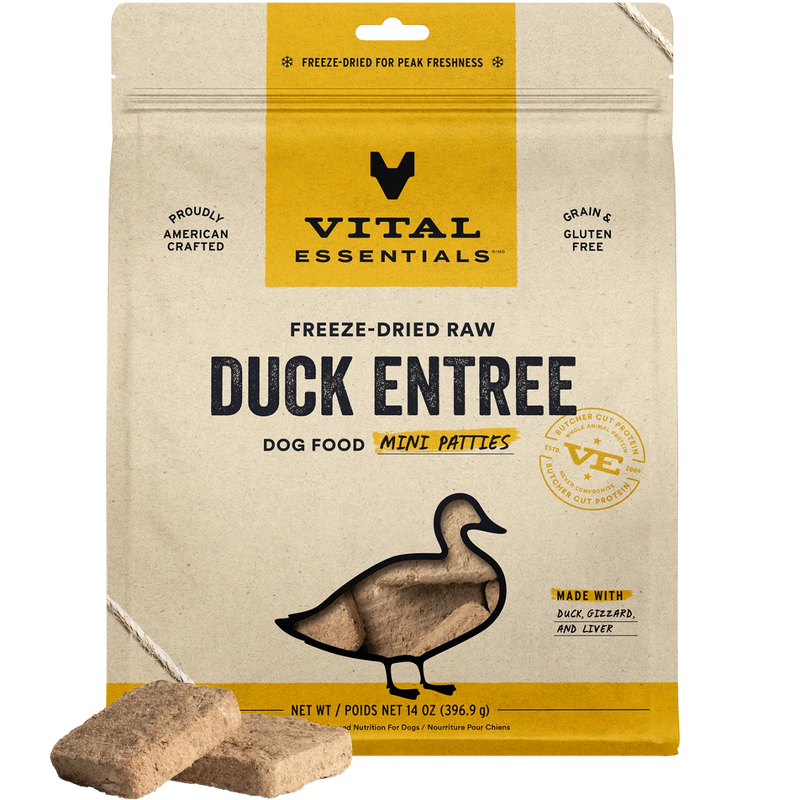 Vital Essentials Freeze-Dried Raw Entrée for Dogs- MINI Duck Patties