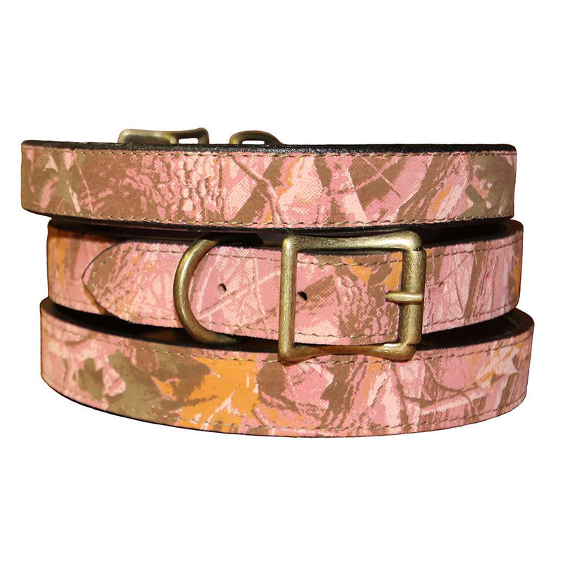Leather Camouflage Dog Collar- Green or Pink
