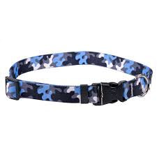 Camo Light Blue & Black Adjustable Dog Collar
