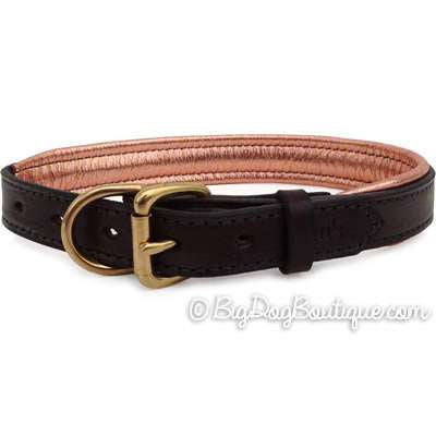 Perri's Padded Leather Dog Collar- brown with metallic copper padding- USA made