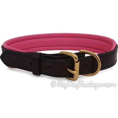 Perri's Padded Leather Dog Collar- brown with pink padding- USA made