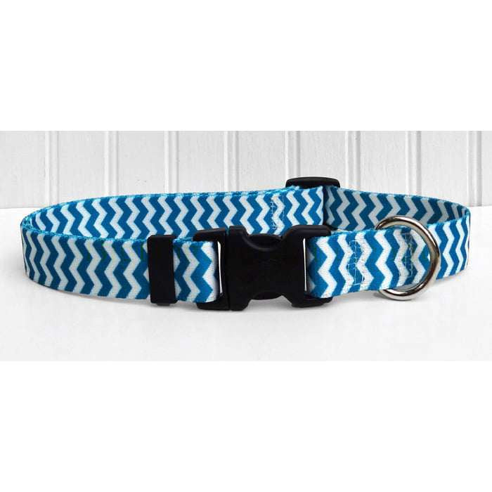 Blueberry Blue and White Chevron Dog Collar- adjustable or martingale