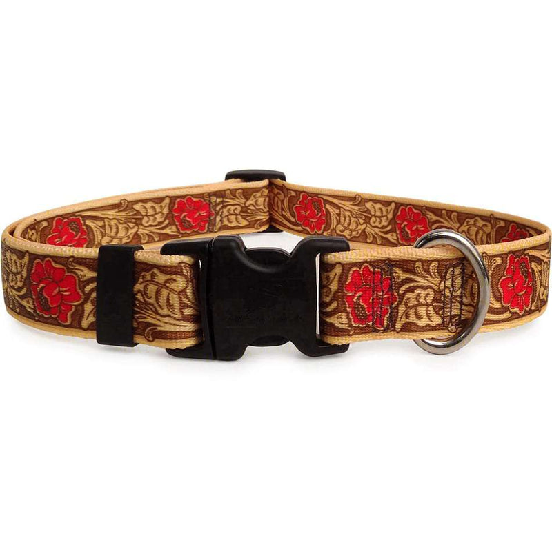 Faux Tooled Leather Rose Dog Collar- Red