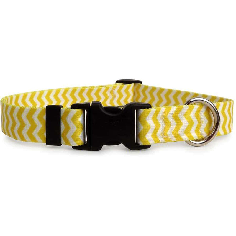 Lemon Yellow and White Chevron Dog Collar- adjustable or martingale