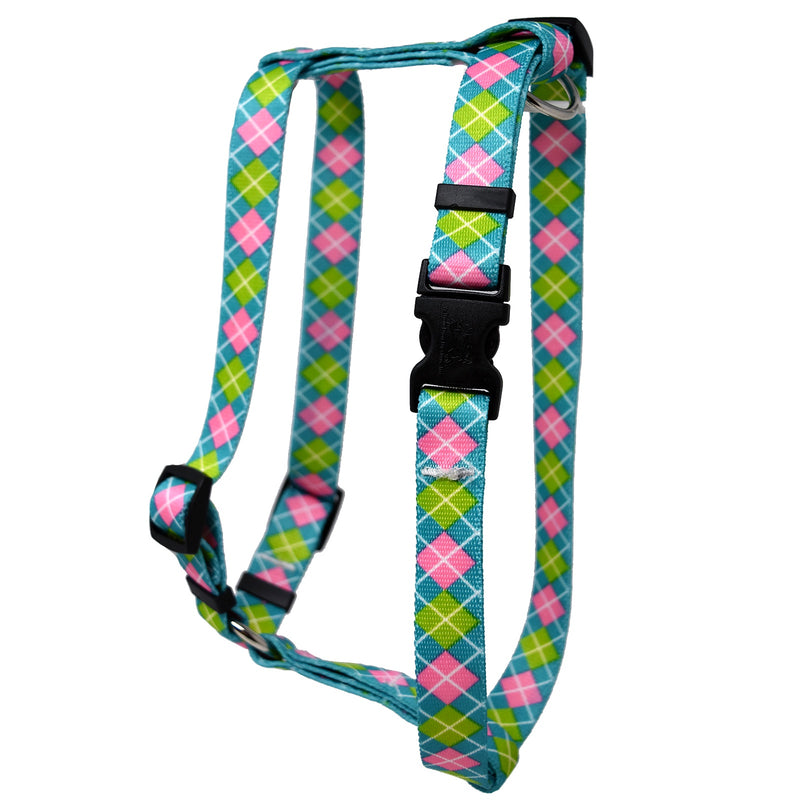 Teal & Pink Argyle Roman Dog Harness