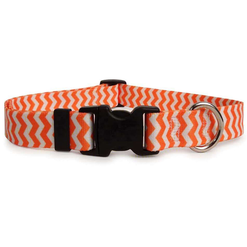 Tangerine Orange and White Chevron Dog Collar- adjustable or martingale
