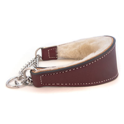 American Made Wide Leather Martingale Dog Collar with Sheepskin Lining