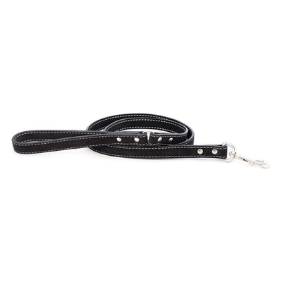 Saratoga Suede Black Leather Dog Leash- USA made luxury leash