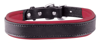 Perri's Padded Leather Dog Collar- black with red padding- USA made