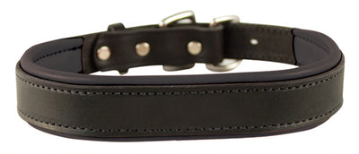 Perris' Padded Leather Dog collar- black with black padding- USA made