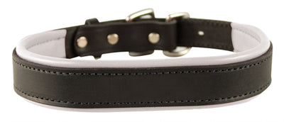Perri's Padded Leather Dog Collar- black with white padding- USA made