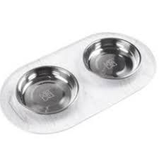 Messy Cats Double Stainless Steel Bowl with Silicone Mat Feeder