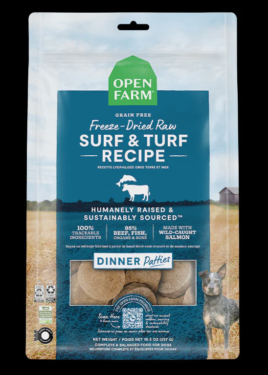 Open Farm Freeze Dried Surf & Turf Patties for dogs 10.50 oz.