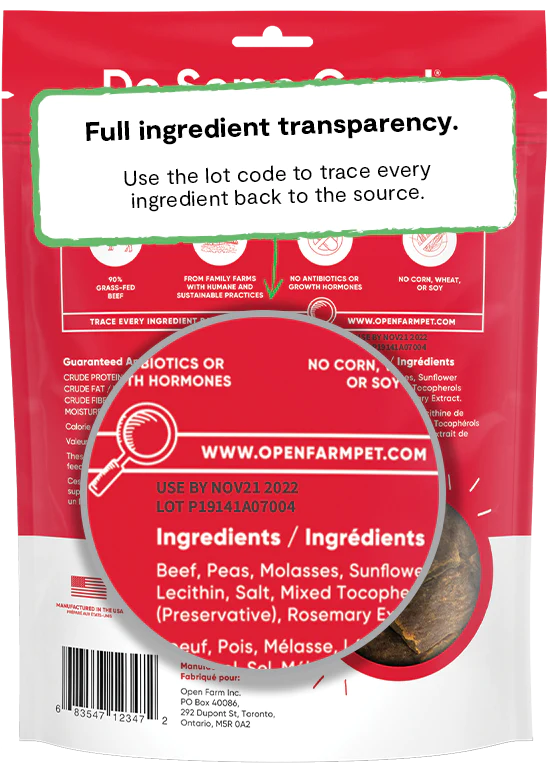 Open Farm Dehydrated Beef Treats for dogs- humanely raised beef