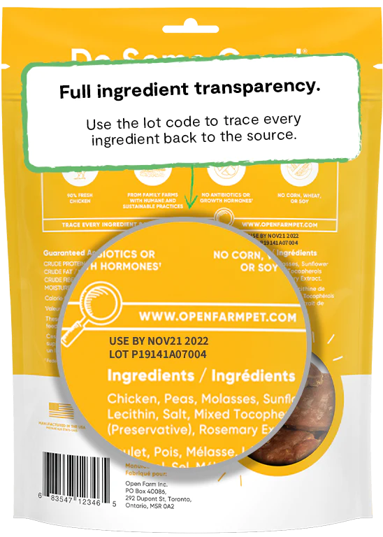 Open Farm Dehydrated Chicken Treats for dogs- humanely raised chicken