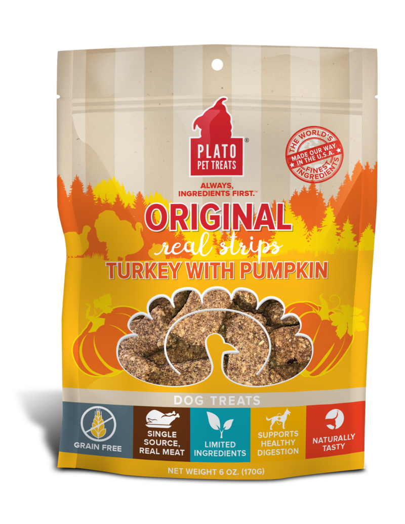 Plato Real Strips Turkey with Pumpkin Original Treats for Dogs