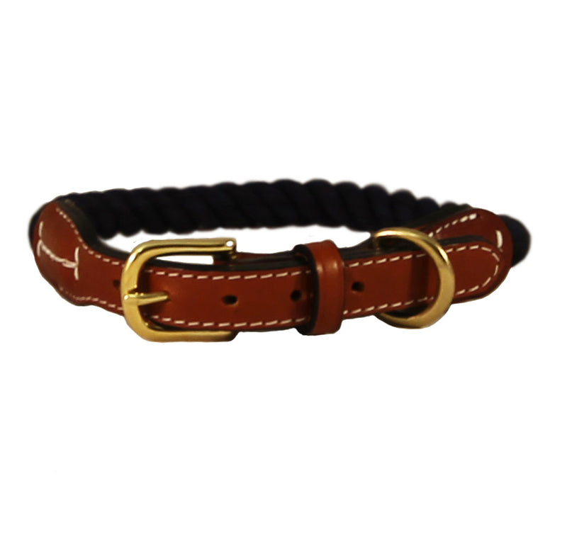 Natural Cotton Rope and Leather Dog Collar