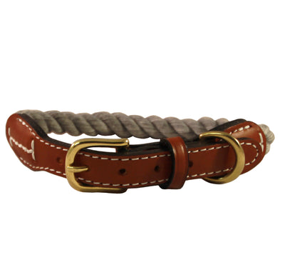 Natural Cotton Rope and Leather Dog Collar