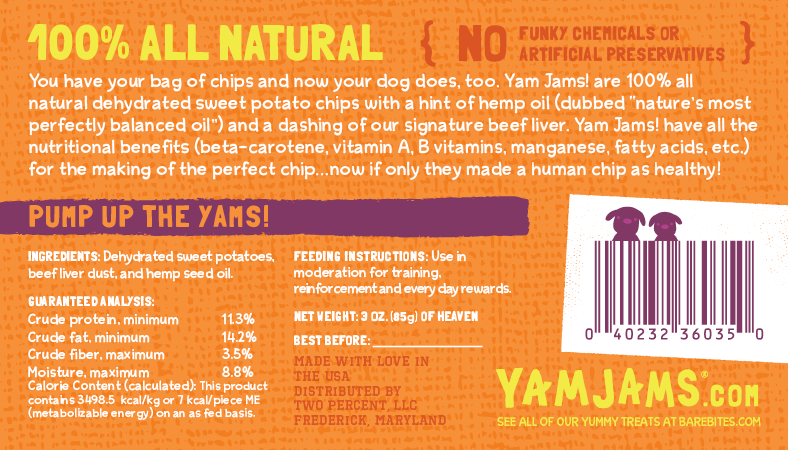 Yam Jams! All Natural Dehydrated Sweet Potato for dogs