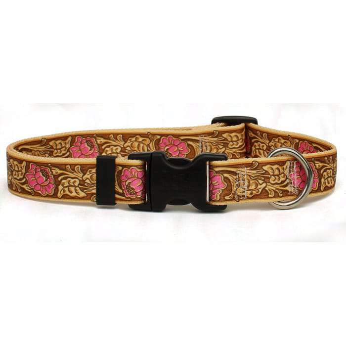 Faux Tooled Leather Rose Dog Collar- pink