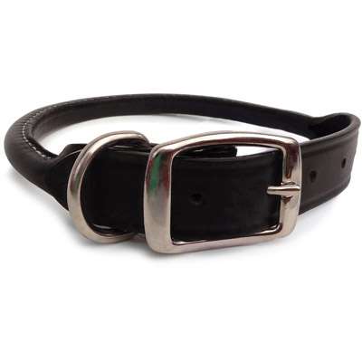 Black Rolled Leather Dog Collar- USA made