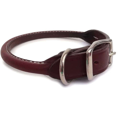 Brown Rolled Leather Dog Collar- USA made