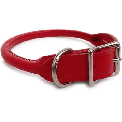 Red Rolled Leather Dog Collar- American Made