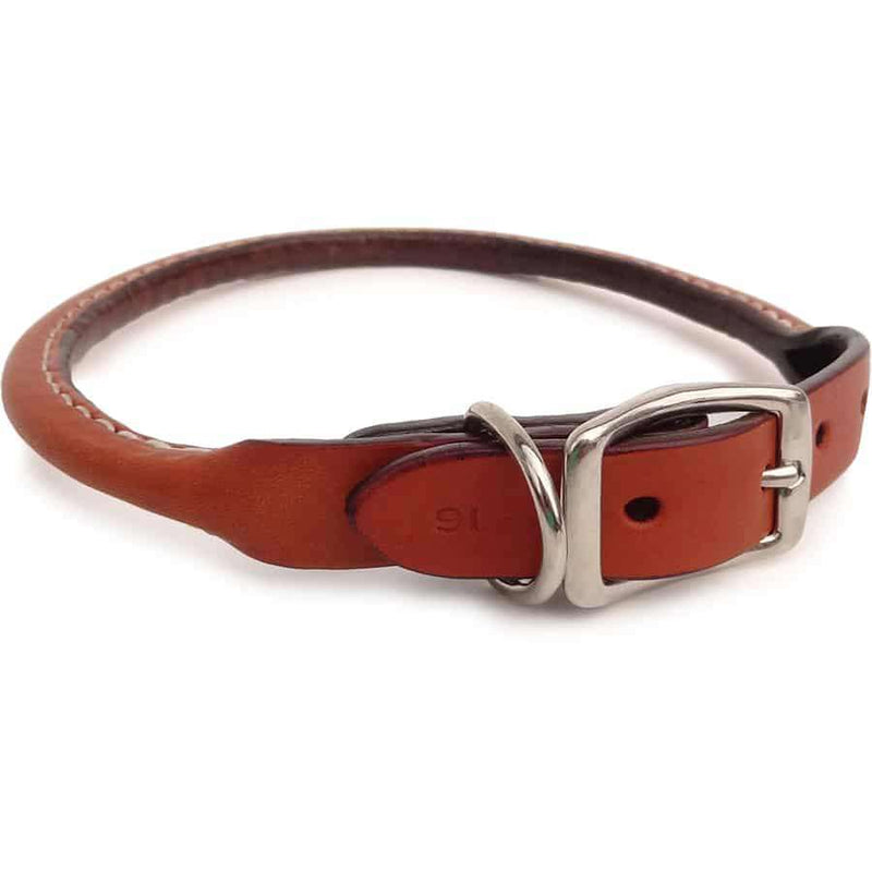 Tan Rolled Leather Dog Collar- USA made