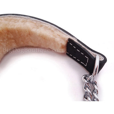 American Made Wide Leather Martingale Dog Collar with Sheepskin Lining