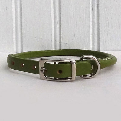 Moss Green Rolled Leather Dog Collar- USA made