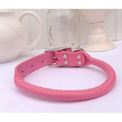 Light Pink Rolled Leather Dog Collar- USA made