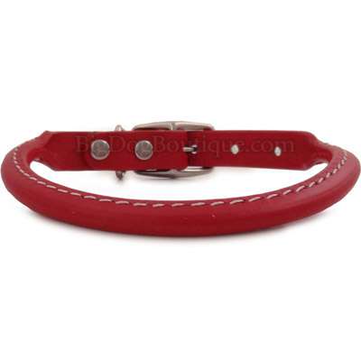 Red Rolled Leather Dog Collar- American Made
