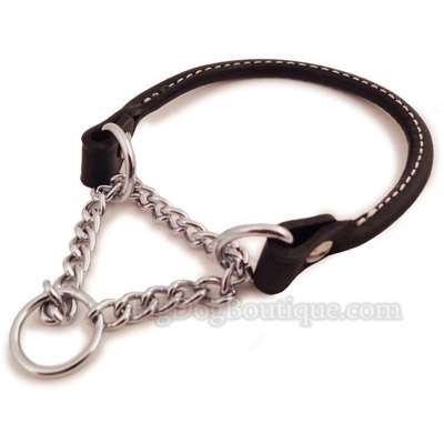 Rolled Leather Martingale with chain- USA made luxury training collar