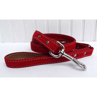 Saratoga Suede Red Leather Dog Leash- USA made