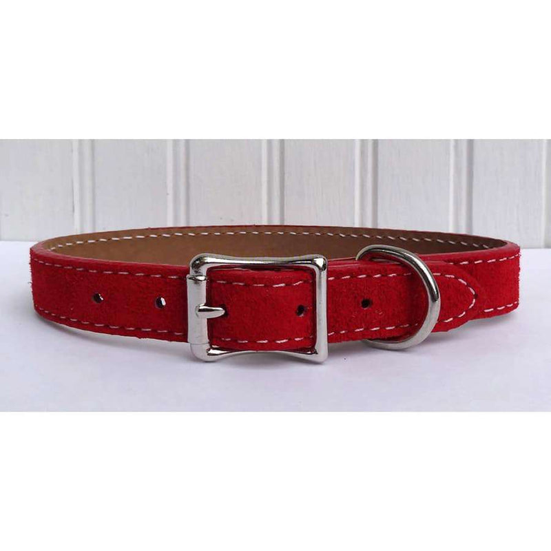 Saratoga Suede Red Leather Dog Collar- USA made